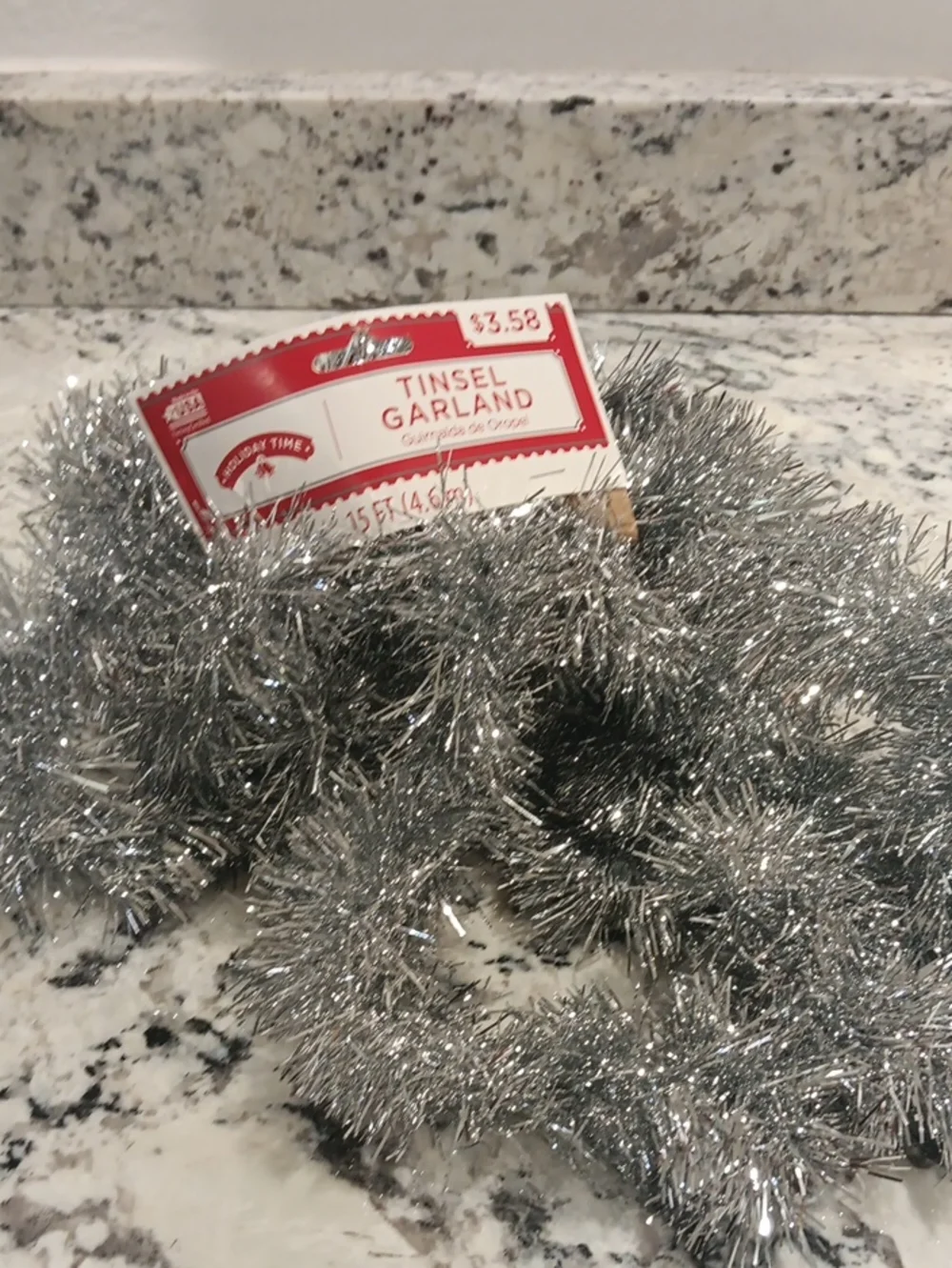 Vintage 15ft. Holiday Time Silver Sparkle Tinsel Garland